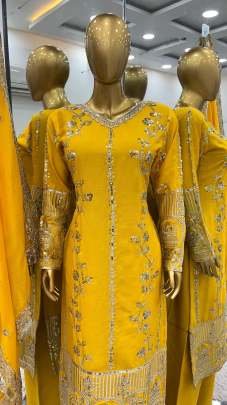 Haldi Wear  Chinon Silk Sequence Work Palazzo Suit