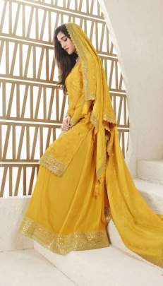 Haldi Wear Fancy Semi  Stitched Palazzo Suit