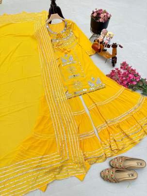 Haldi Wear Real Mirror  Work Palazzo Suit
