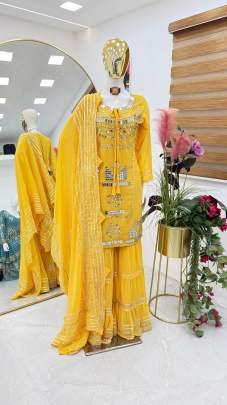 Haldi Wear Real Mirror  Work Palazzo Suit
