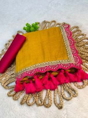 Haldi Wear Shining With Handmade Tasseles Tissue Saree