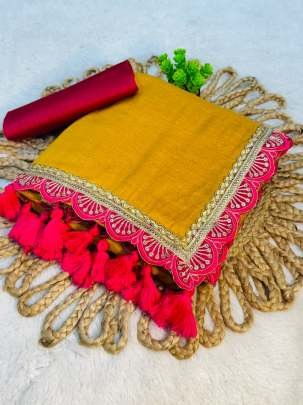 Haldi Wear Shining With Handmade Tasseles Tissue Saree