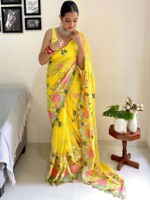 Haldi Wear Yellow Soft Georgette Saree