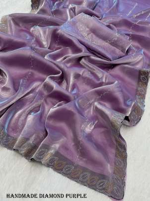 Handmade Diamond Siroski Work Purple Saree