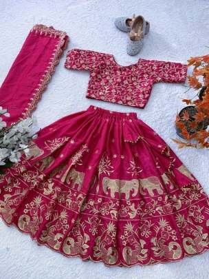 Heavy Chinon Silk Embroidery Work Kids Lehenga