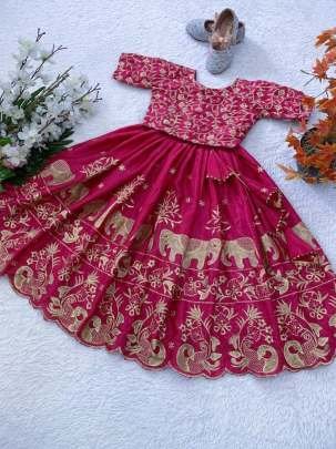 Heavy Chinon Silk Embroidery Work Kids Lehenga