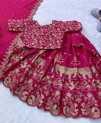 Heavy Chinon Silk Embroidery Work Kids Lehenga