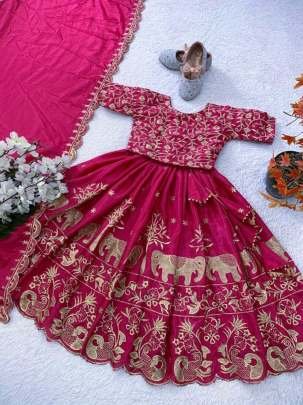 Heavy Chinon Silk Embroidery Work Kids Lehenga