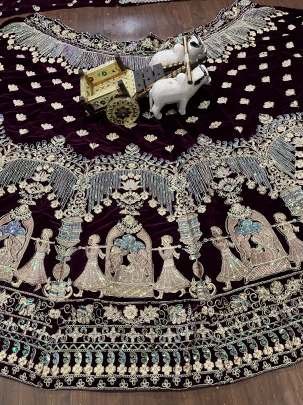 Heavy Coding Sequins Work Brown 9000 Velvet Wedding Lehenga Choli With Dupatta