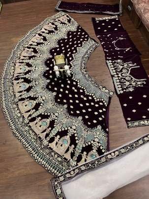 Heavy Coding Sequins Work Brown 9000 Velvet Wedding Lehenga Choli With Dupatta