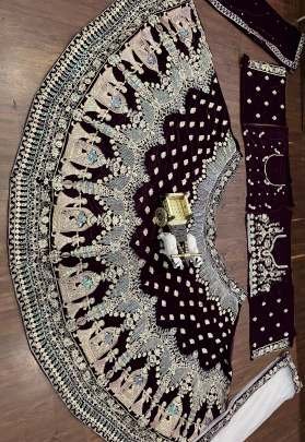 Heavy Coding Sequins Work Brown 9000 Velvet Wedding Lehenga Choli With Dupatta