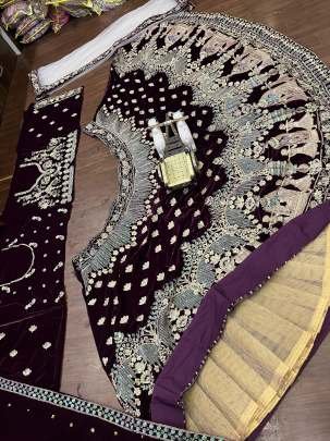 Heavy Coding Sequins Work Brown 9000 Velvet Wedding Lehenga Choli With Dupatta