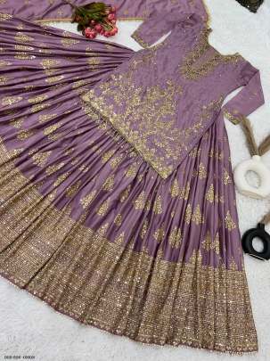 Heavy Embroidered Onion Chinon Silk Peplum Top Lehenga Choli