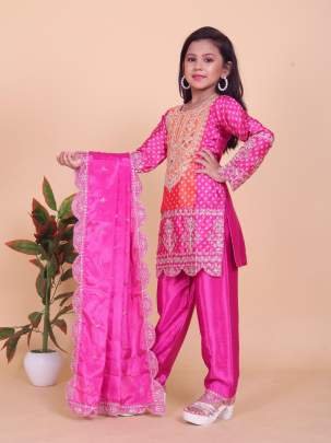 Heavy Embroidery Sequence Work Kid Top Bottom And Dupatta Set