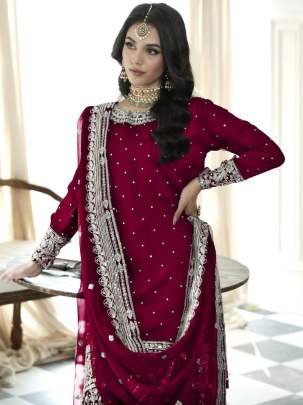 Heavy Embroidery Sequence Work Red Gharara Suit