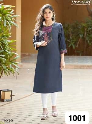 Heavy Fancy Rayon Kurti With  Grey Color and Embroidery Work