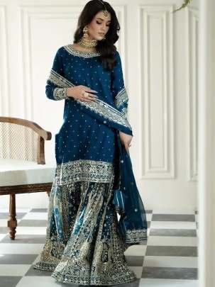 Heavy Faux Georgette Rama Gharara Suit