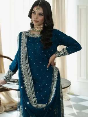 Heavy Faux Georgette Rama Gharara Suit