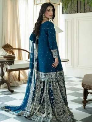 Heavy Faux Georgette Rama Gharara Suit