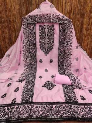 Heavy Modal Black  Embroidery Work Pink Un Stitched Material