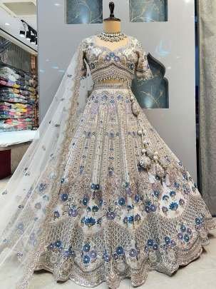 Heavy Mono Satin White Coding  Sequins Work Lehenga Choli With Dupatta