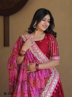 Heavy Muslin Cotton Pink Lehenga Choli and Dupatta