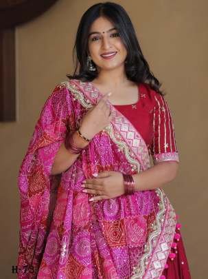 Heavy Muslin Cotton Pink Lehenga Choli and Dupatta