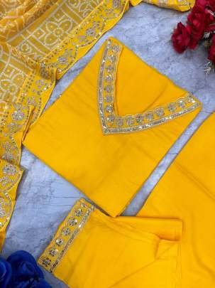 Heavy reyon embroidered readymade suit with fancy dupatta