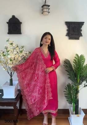 Heavy reyon pink readymade suit with fancy dupatta