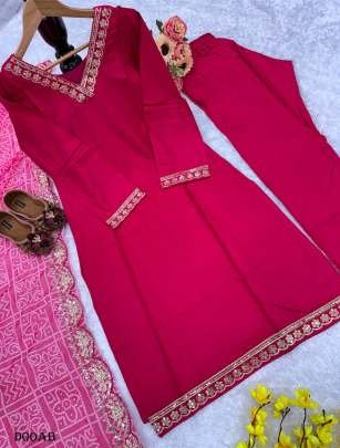 Heavy reyon pink readymade suit with fancy dupatta