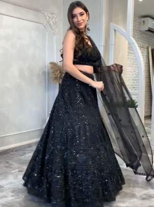 Heavy Sequins Work Black Net Lehenga Choli With Dupatta