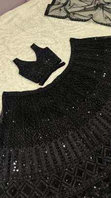 Heavy Sequins Work Black Net Lehenga Choli With Dupatta