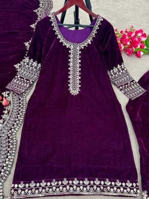 Heavy Viscose Velvet Purple Kurti Bottom and Dupatta