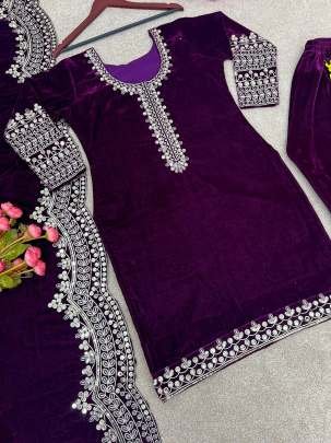 Heavy Viscose Velvet Purple Kurti Bottom and Dupatta