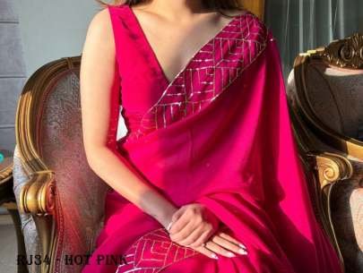 Hot Pink Soft Organza Sequence Work Saree