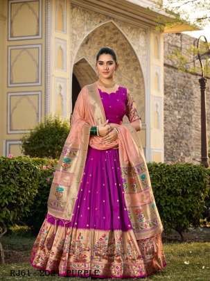 Incredible Zari Weaving Jacquard Silk Purple Paithani Lehenga Choli