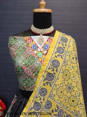 Indian Wear Black With Yellow Pure Muslin Cotton Lehenga Choli