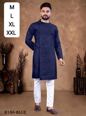 Indian Wear Blue Ruby Cotton Men Kurta With Pajama