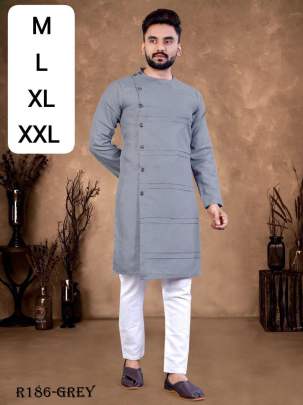 Indian Wear Grey Ruby Cotton Men Kurta With Pajama