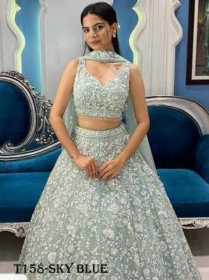 Indian Wear Net Sky Blue With Embroidery Work Lehenga Choli