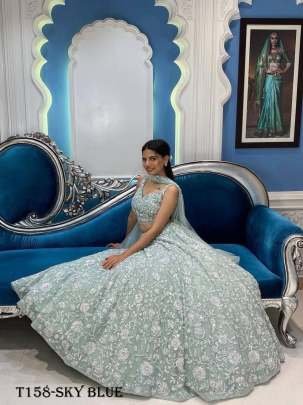 Indian Wear Net Sky Blue With Embroidery Work Lehenga Choli