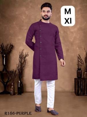 Indian Wear Purple Ruby Cotton Men Kurta With Pajama