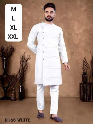 Indian Wear White Ruby Cotton Men Kurta With Pajama