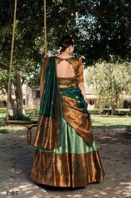 Jacquard Silk Zari Weaving Work Mehendi Lehenga