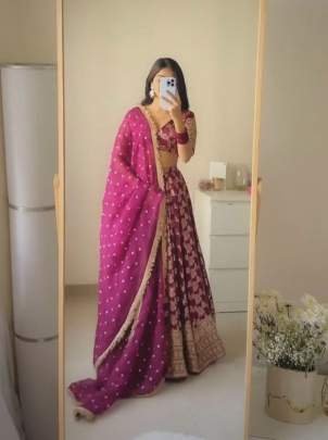 Jacquard Wine Sequence Work Lehenga Choli