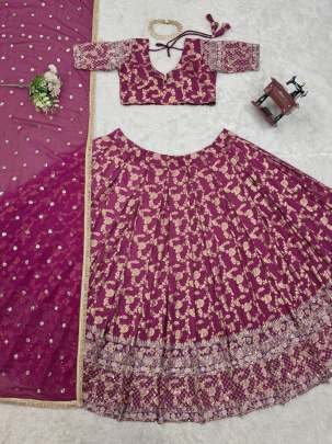 Jacquard Wine Sequence Work Lehenga Choli