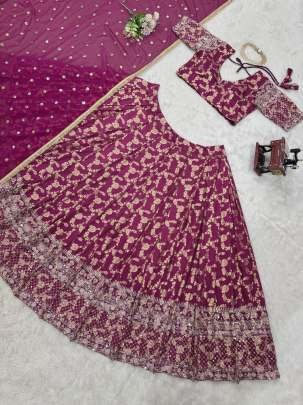 Jacquard Wine Sequence Work Lehenga Choli