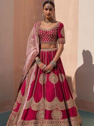 Jalpari Silk Embroidery Sequence Work Wedding Wear Lehenga Choli Dupatta Set