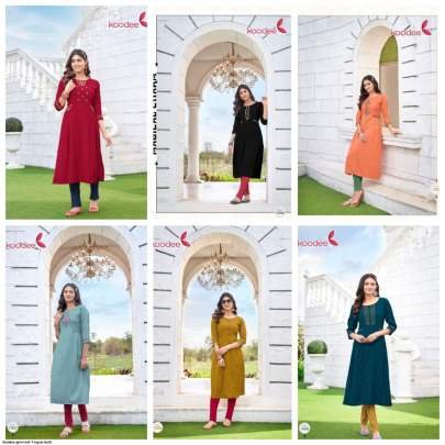 Janvi Vol 1 By Koodee Superb Work And Finishing Rayon Kurtia Cataloge