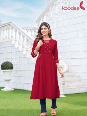 Janvi Vol 1 By Koodee Superb Work And Finishing Rayon Kurtia Cataloge